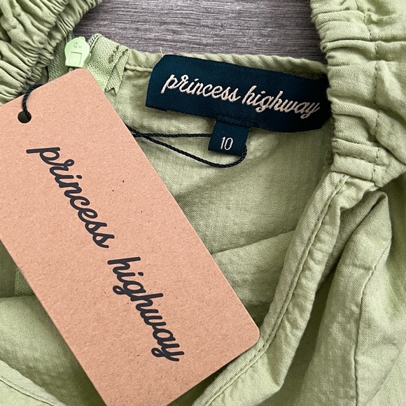 PRINCESS HIGHWAY Puff Sleeve Mini Dress Size 10 Green Boho Cottagecore Cotton - Picture 2 of 7